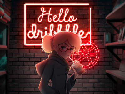 Hello Dribble Neon character art character concept characterdesign coffe hello illustration neon light photograhy photomontage