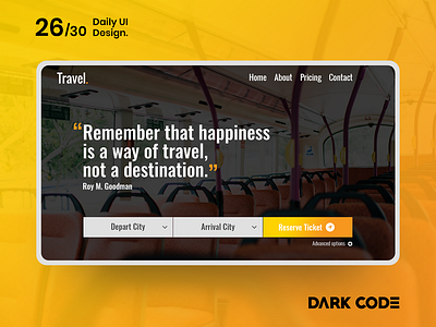 Dark Code Daily UI 30 - Day 26 agency app bus dailyui dark code design dribbble interface interface design ticket app ticket booking travel agency travel app ui uiux design ux designer ux ui design website yellow