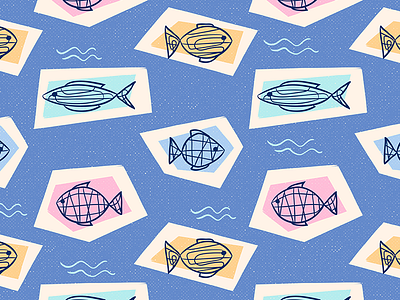 Fish Pattern drawing fish halftones illustration retro texture vector water