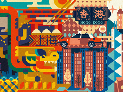 Combination “Shanghai & Hong Kong” city colorful culture design graphic graphic design hongkong illustration joyful shanghai square travel