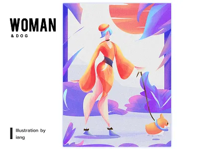 Woman ＆Dog pets plants walk woman