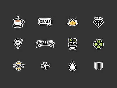 Some stickers black white icons illustration sticker