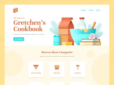 Gretchen's Cookbook Landing baking cook cookbook cooking design food illustration kitchen landing page tasty ui web