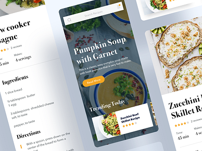 Recipe App Home Screen & Recipe Details app cook cookbook cooking cooking app directions food food and beverage food and drink food app instruction ios mobile recipe recipe app recipe book recipe card recipes user experience user inteface
