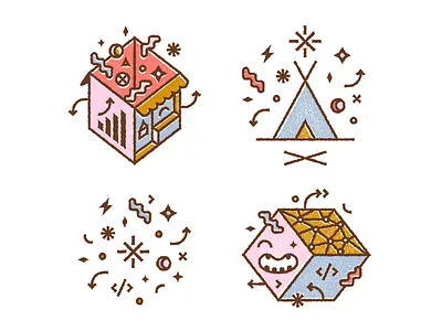 Special Program 2d code cube design digital digitize edu flat icon illustration learn spark tent vector