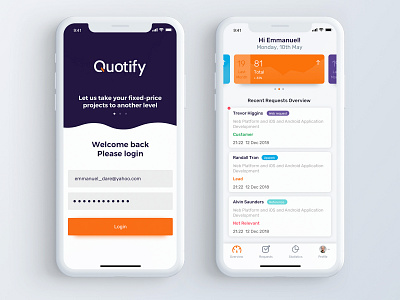 Quotify mobile app apiko app branding design flat logo minimal ui ux