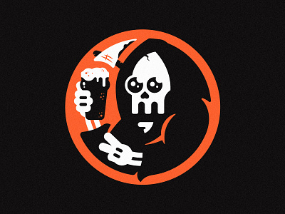 Rest 'n Peace badge beer bones character cheers circle circular coaster drink grim illustration peace reaper skeleton skull toast