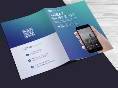 Mobile App Bi-fold advertising application design application development bi fold bifold bifold brochure bifold template branding business app design ecommerce app print ready print template promotion psd