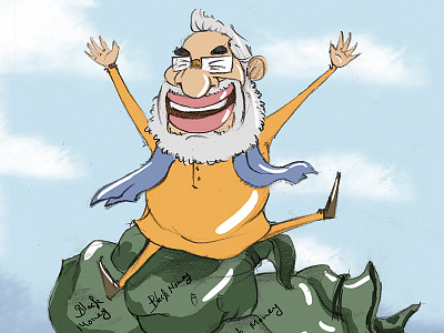 Modi Sitting On Black Money bjp caricature cartoon cartoons character design funny illustration indian modi political politics sarkar typography vector