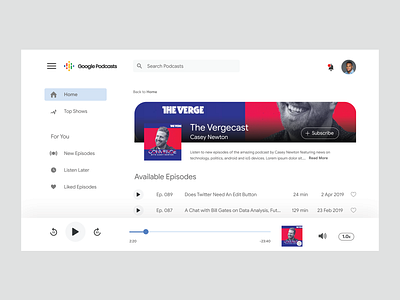 Google Podcasts Desktop App desktop app google google podcasts podcasts ui uidesign ux