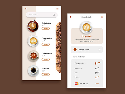 Coffeeapp Order Page app concept app design capuccino coffee app latte typography ui uidesign user center design user experience design user icon user interface design ux ui design vector