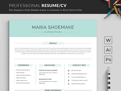 Resume Template Word clean creative creative resume cv design elegant resume female resume free resume template letter minimalist modern resume portfolio portfolio resume professional resume clean resume cv resume design resume word teacher resume typography