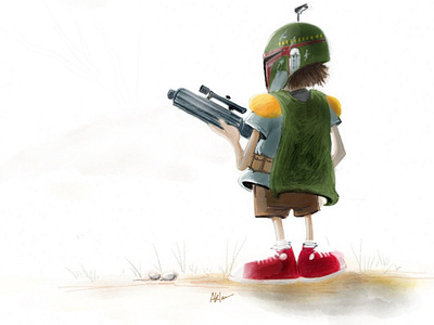 Young boba fett digital art freehand art illustration