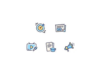 icon set academic archery arrow education fill horn icon icon set line linear mircophone news paper sound speaker target trumpet tv two tone video