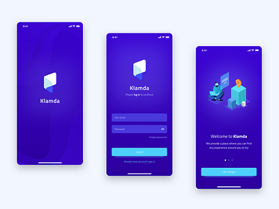 Klamda | Splash & On Boarding Screen app branding design dribbble flat illustration information architecture interaction design interaction designer minimalism mobile mobile apps ui user experience user interface ux uxui website