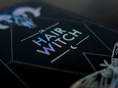 Hair Witch Branding brand branding business card business card design designer designer logo foil foil stamped graphic design holographic illustraton letterpress logo print typography