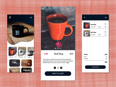 E-commerce App Design appdesign cart dailyui dailyui012 design e commerce app invisionapp mug product ui uidesign