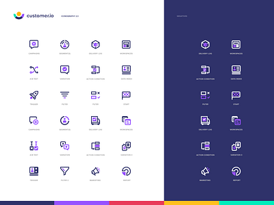 Customer.io - Iconography app branding icon identity illustration mobile palette person rocket set settings ui web website