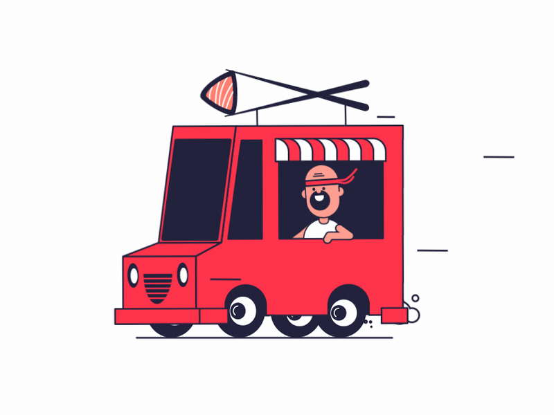 Fast Sushi 2d animation aftereffects animation bus car illustration man motion animation motion design sushi sushi chef vector