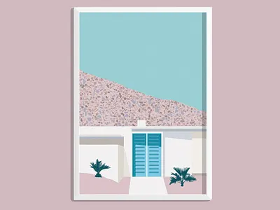 Palm Springs Blue Door Frame architecture digital art graphic design illustration mid century palm springs poster print print design usa wall art