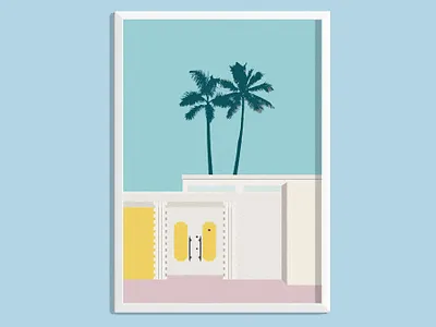 Palm Springs Yellow Door Frame architecture digital art graphic design illustration mid century palm springs poster print print design usa wall art