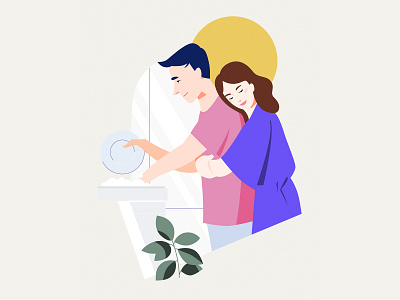 Morning love art couple design flat illustration love morning vector