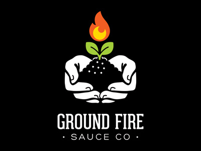 Ground Fire Sauce Co cupped dirt fire flame hands logo plant