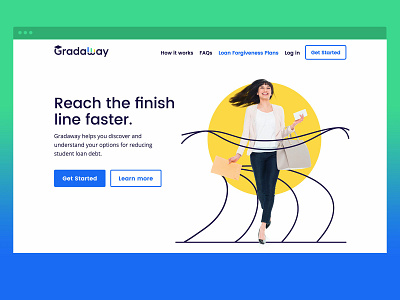 Gradaway home page hero branding copywriting design fintech photo illustration sales page ui website