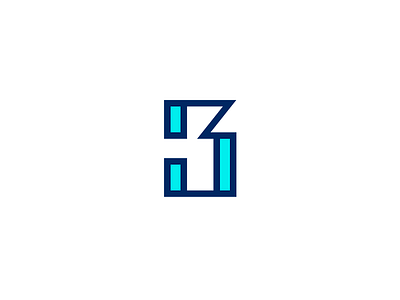 Number 3 abstract geometric minimal minimalist modern solid strong symbol