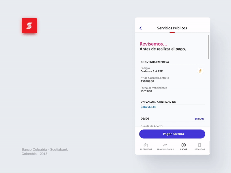 Scotiabank Colpatria App - Sticky Button resume exploration android animation app bank design digital factory finance flat ios minimal parallax payment scotiabank sticky ui ux