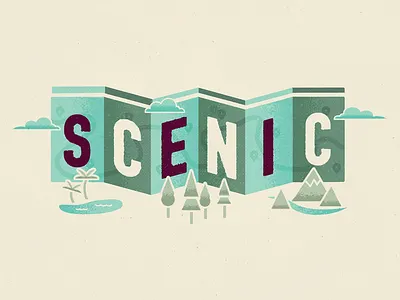 Scenic Illustration illustration map mountains nature outdoors route scenic spoonspear travel type type treatment vintage