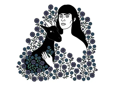 Sarah flower goat illustration plants portrait simple