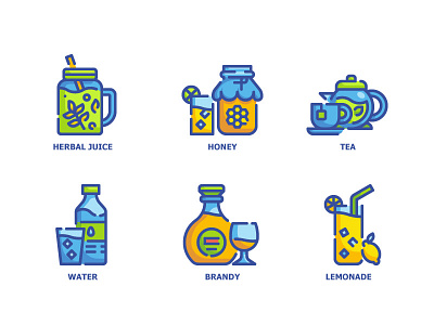 Drink alcohol beverage brandy coffee drink fill flat glass honey icon illustration juice lemonade outline tea water