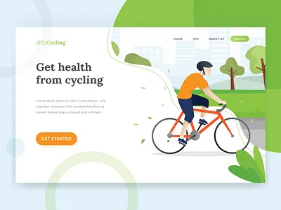Cycling Landing Page activity bicycle bike character cycling design exercise header healthy homepage illustration landing page outdoor people