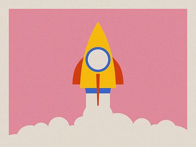 Homebound 2d clean geometric grain illustration minimal pink primary colors rocket shapes simple sky space transportation travel universe vector