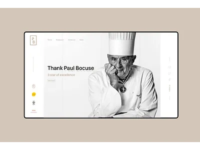 Paul Bocuse, 3 star of excellence adobe xd branding chef cook cooker dac anthony nguyen design gastronomy grey interface landing page michelin project site web star typography ui ux uidesign web white