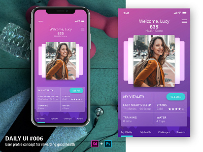 Dailyui 006 User Profile adobexd app dailyui dailyuichallange health app mobile ui ux design user profile ux