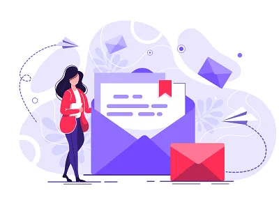 Girl with letter business charachter design character chat chatting email email app flat girl letter mail office signature web writer