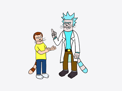 Cat Rick & Cat Morty cat cat art cat drawing cat illustration catalex art character draw illustration rick and morty