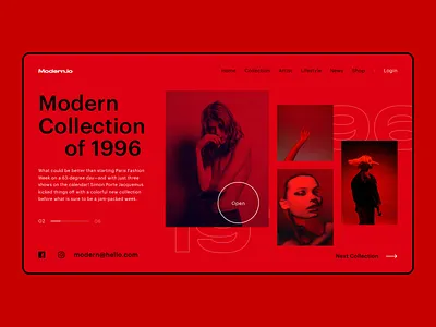 Fashion blog - Modern.io app article black white blog blood combination contrast debut fashion fashion app font inspiration ipad landing page list modern pictures promo red web app