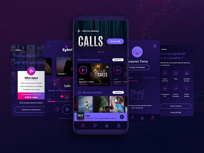 Sybel app audio branding dark design music podcast stream ui ux