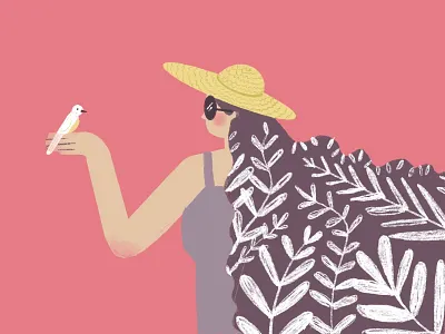 Little Friends bird character cute design girl hat illustration ipad procreate summer texture