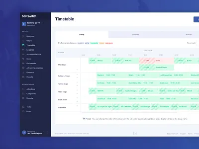 Beatswitch timetable/scheduler badge calendar clean data interface row scheduler table timetable tip ui ux web design