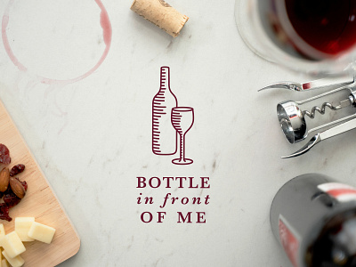 Bottle In Front Of Me Logo branding design logo podcast vector wine