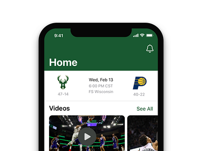 Milwaukee Bucks iOS App Redesign - Home app design green ios ios app ios app design ios design iphone mobile nba redesign ui