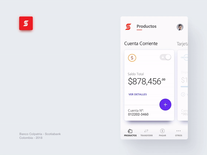 Scotiabank Colpatria App - Dashboard v.2 android animation app bank banking colpatria dashboard dashboard flat design design digital factory fab finance gif interface ios minimal scotiabank ui ux