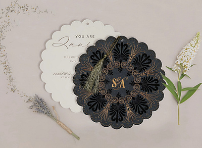 Graphite Grey Shimmery Floral Themed - Embossed Wedding Card vintage wedding invites