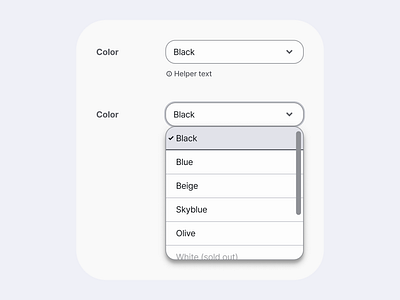 Select a color checked component design system dropdown form menu select selectbox selected ui