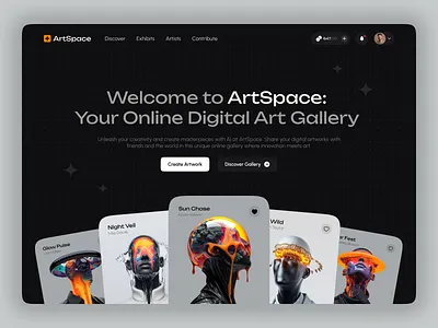 ArtSpace - Digital Art Gallery dark design digital landing onlinegallery ui uiux ux web web design webdesign website