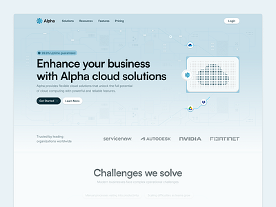 Alpha - Hero Section cloud cloud solution data hero hero section illustration interaction landing page marketing morva morva labs product design saas landing page ui user interface visual web design